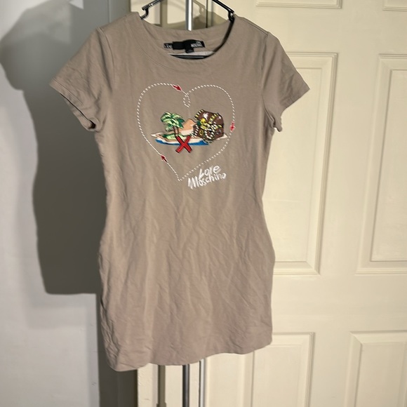 Love Moschino Treasure Chest Map Bodycon Mini Crew Neck Tee Shirt Dress Size 6 - Picture 2 of 7